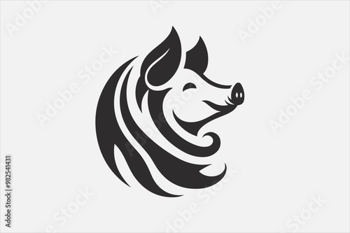 A sleek stylized silhouette of  pig's head.