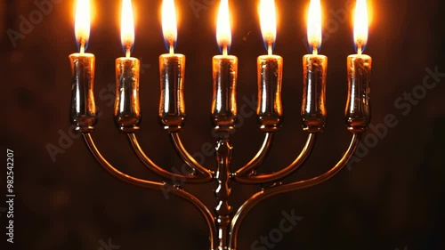 A Jewish menorah lit during Hanukkah.
