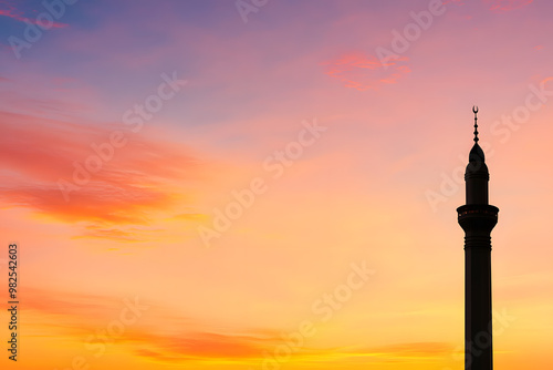 Silhouette of a Mosque Minaret with a Loudspeaker | Islamic Architecture and Call to Prayer