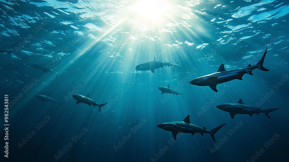 vibrant colors showcasing dynamic movements sharks underwater scene, ocean, marine, creature, swimming, sea, fin, tail, body, fluidity, pattern, light vibrant colors showcasing dynamic movements sharks underwater scene, ocean, marine, creature, swimming, sea, fin, tail, body, fluidity, pattern, light