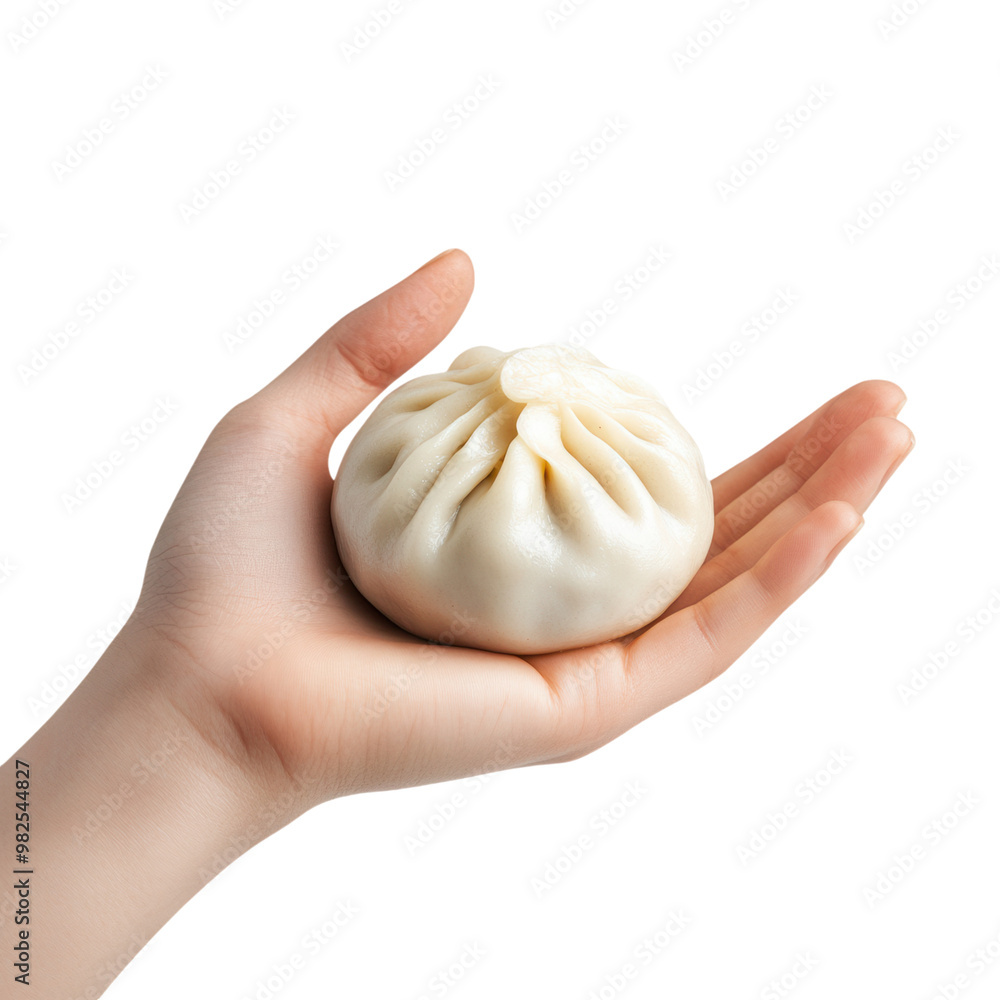 A hand holding a freshly steamed dumpling, showcasing its delicate texture and warm, inviting appearance. isolated on a transparent background A hand holding a freshly steamed dumpling, showcasing its delicate texture and warm, inviting appearance. isolated on a transparent background