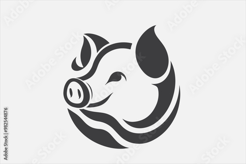 A sleek stylized silhouette of pig's head.