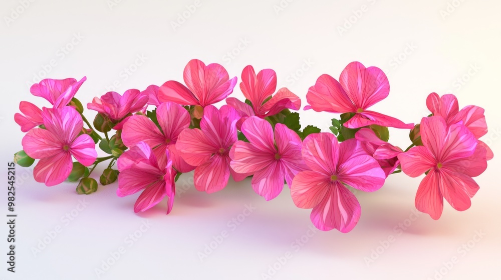 Vibrant 3D Rendering of Bright Pink Geranium Flowers on White Background Vibrant 3D Rendering of Bright Pink Geranium Flowers on White Background