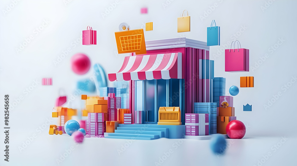 3D Glossy Business Presentation Background | Retail Focus Design with Floating Coupon Icons for Marketing Campaigns