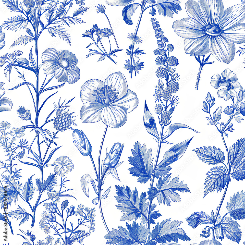 blue ink line art drawings of various flowers and plants, suitable for wallpaper, fabric print, textile decoration, packaging paper background, stationery covers, cards, wrapping papers blue ink line art drawings of various flowers and plants, suitable for wallpaper, fabric print, textile decoration, packaging paper background, stationery covers, cards, wrapping papers