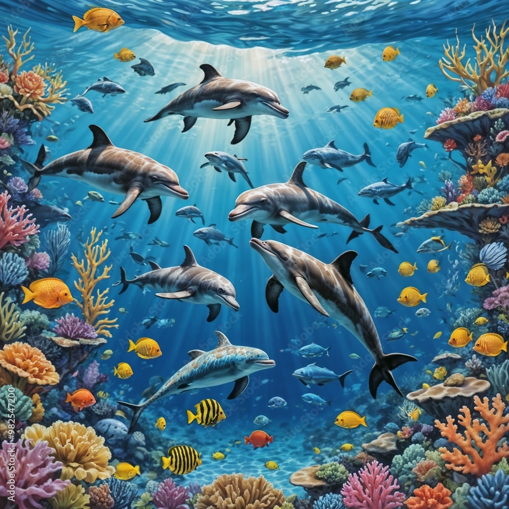 Fototapeta premium dolphins in the coral sea