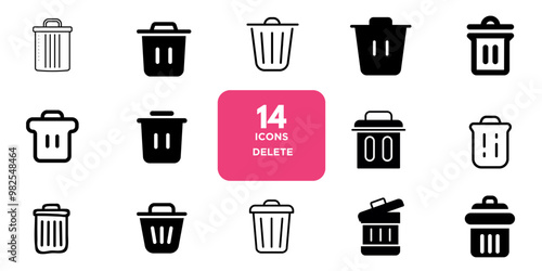 Delete icon set. Delete the button trash, remove the cancel undo throw, and remove the editable stroke line icon collection. Vector illustration.