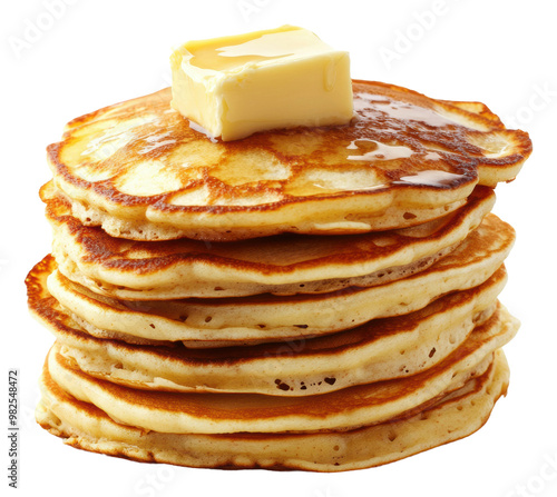 PNG Fluffy pancakes stacked high with butter on top