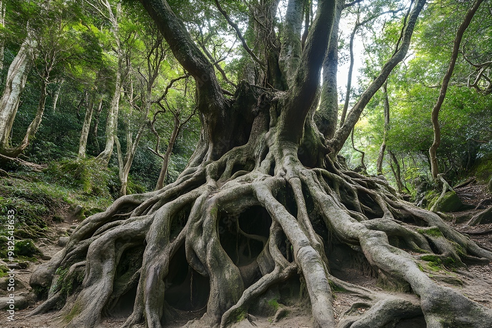 Old tree with roots in the forest, Yakushima island, Japan Old tree with roots in the forest, Yakushima island, Japan