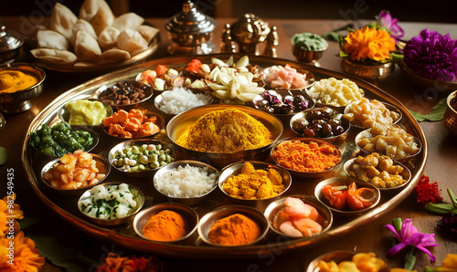 Beautifully Decorated Pooja Thali for diwali celebration to worship photo