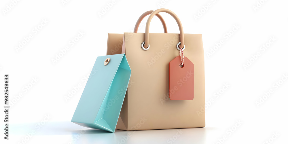 3D Icon of Isolated Shopping Bag and Coupon Tag - Minimalist Vector Design for E-commerce Marketing Promotions on White Background 3D Icon of Isolated Shopping Bag and Coupon Tag - Minimalist Vector Design for E-commerce Marketing Promotions on White Background
