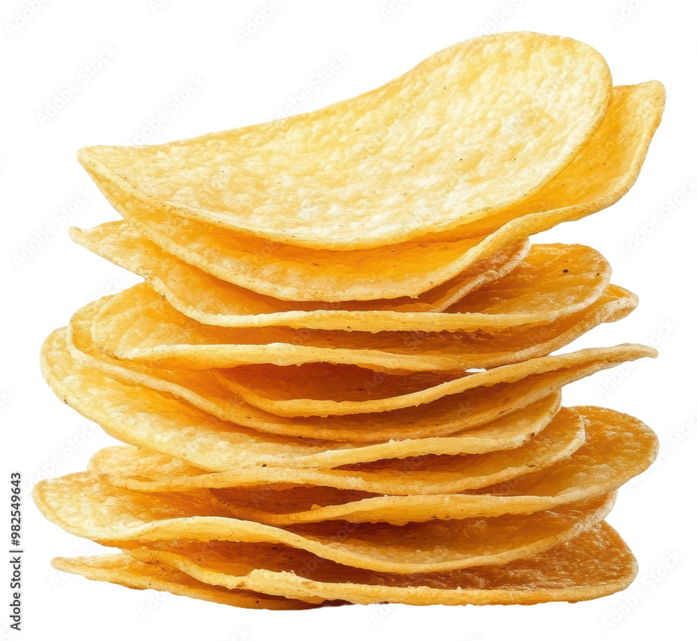 PNG Stacked golden potato chips on a white background PNG Stacked golden potato chips on a white background