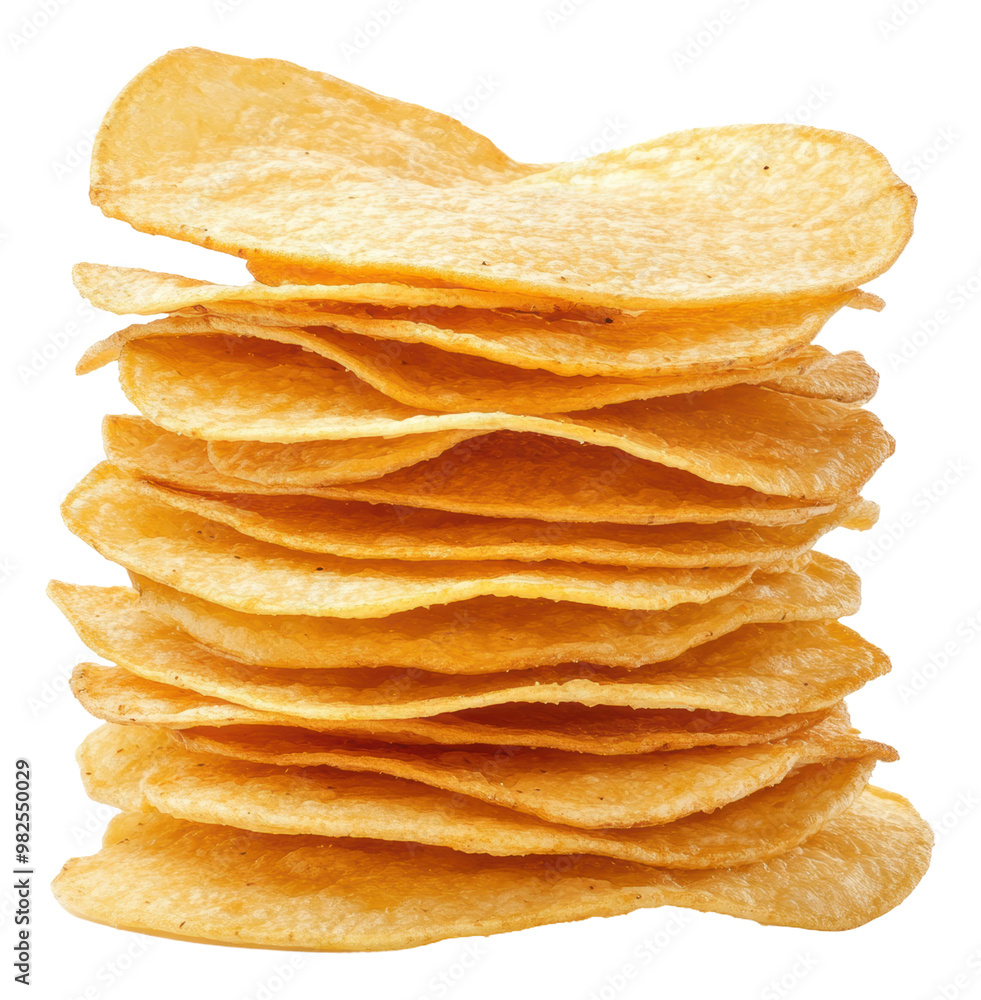 PNG Golden crispy potato chips stacked in neat layers PNG Golden crispy potato chips stacked in neat layers
