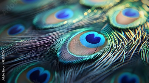 Close-Up of Vibrant Peacock Feather Pattern Displaying Eyespots photo