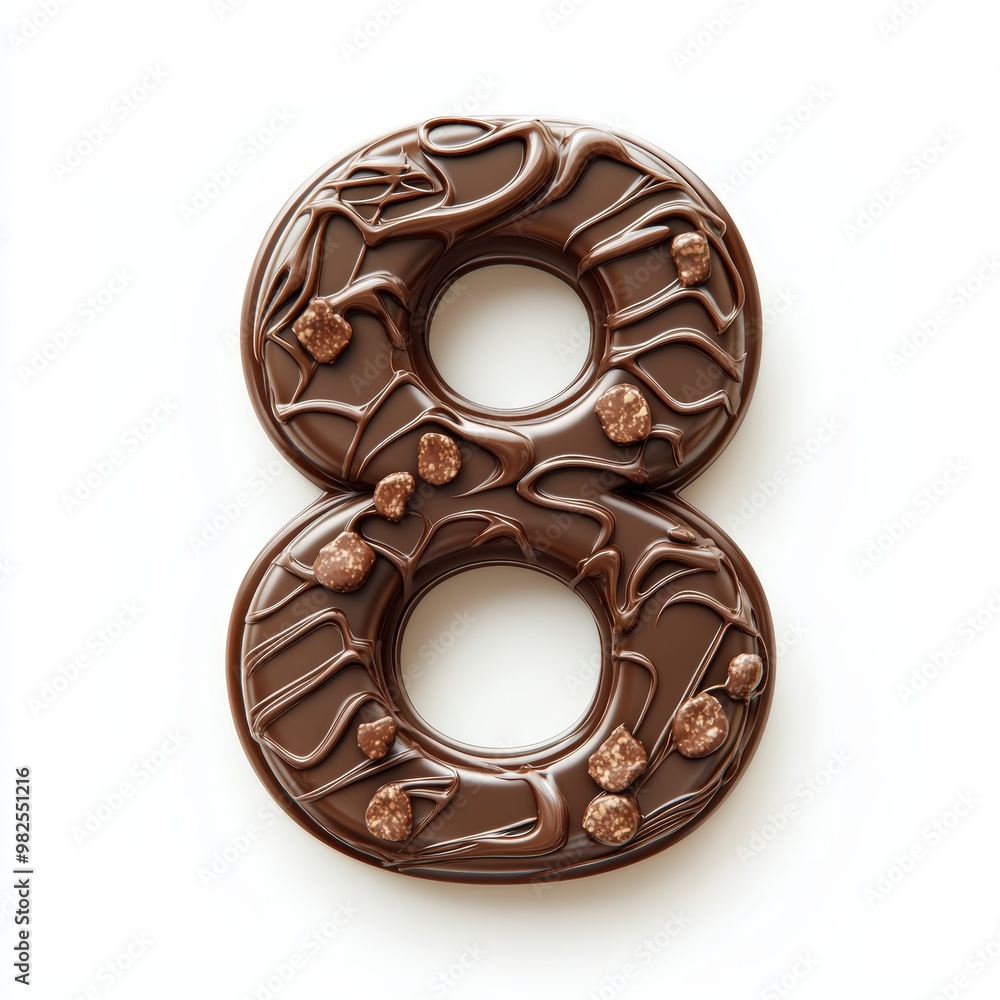 3D number 8 with chocolate texture realistic modern design, soft lighting, white background 3D number 8 with chocolate texture realistic modern design, soft lighting, white background