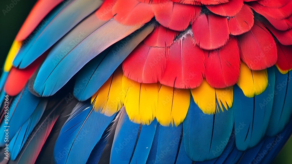 Close-Up View of Vibrant Parrot Feather Pattern In Detail Close-Up View of Vibrant Parrot Feather Pattern In Detail