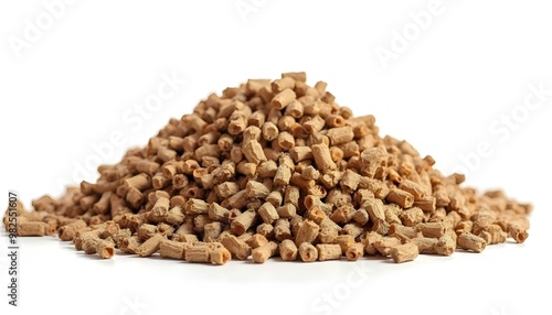 Woodpellets representing renewable energy and eco friendly fuel isolated on a white background photo