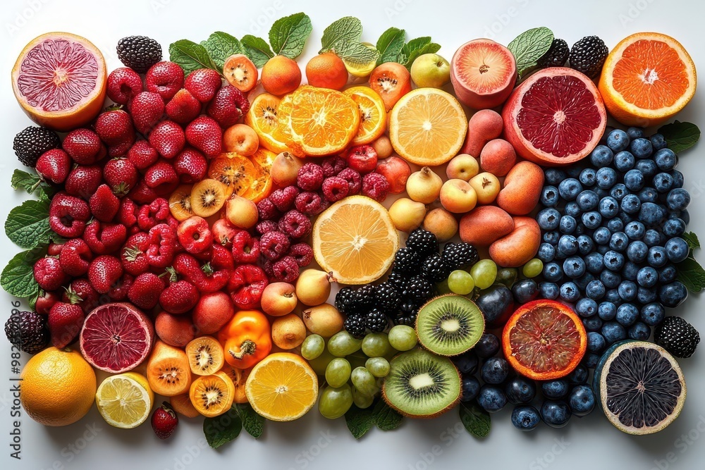 vibrant fruit and vegetable mandala on stark white background intricately arranged in concentric circles with a kaleidoscopic effect emphasizing natural textures and colors vibrant fruit and vegetable mandala on stark white background intricately arranged in concentric circles with a kaleidoscopic effect emphasizing natural textures and colors