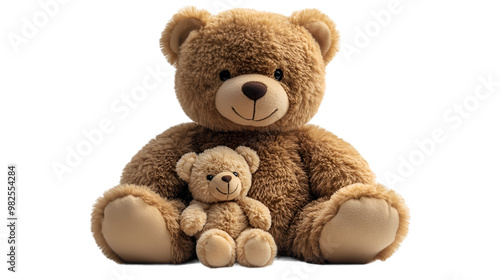 a large teddy bear and a small teddy bear. 