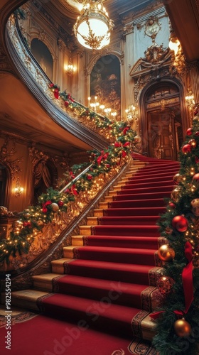 Wallpaper Mural Opulent Grand Christmas Staircase with Elegant Holiday Decorations Torontodigital.ca