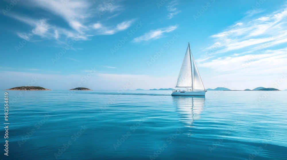 Fototapeta Sailing into Tranquility: A Yacht Navigates the Serene Waters