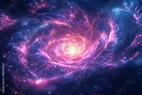 Abstract Cosmic Vortex Galaxy in Deep Blues and Pinks