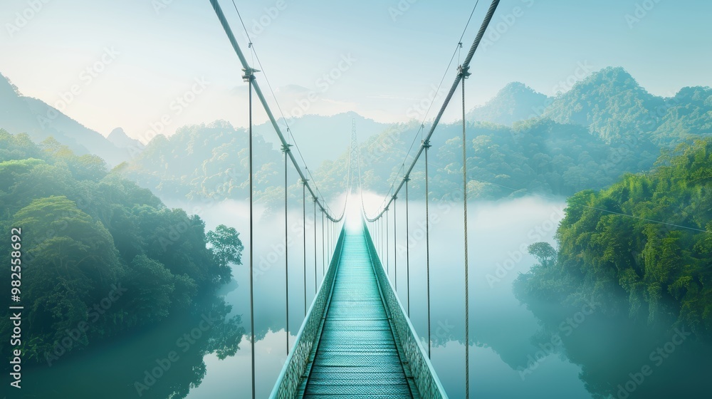 Obraz premium Power lines crossing over a bridge, showcasing the infrastructure needed to transport electricity across vast distances.