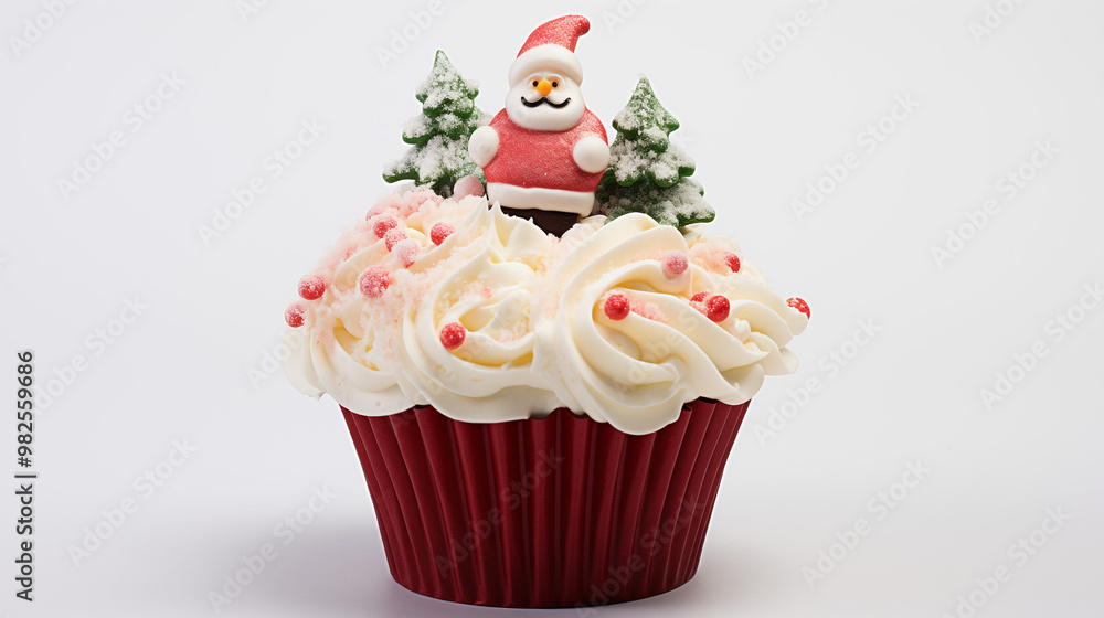 Christmas Xmas Cupcake muffin with icing frosting topping of tree, santa claus, snowman, candy cane, decorations Christmas Xmas Cupcake muffin with icing frosting topping of tree, santa claus, snowman, candy cane, decorations