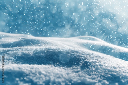 A breathtaking scene of a snow-covered ocean. The churning waves create a dynamic effect as they collide with the frozen surface, resulting in a stunning crystal clear water display. photo