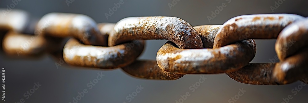 Detailed close-up photograph of a rusty chain link, highlighting the aged metal texture and weathering effects. Detailed close-up photograph of a rusty chain link, highlighting the aged metal texture and weathering effects.