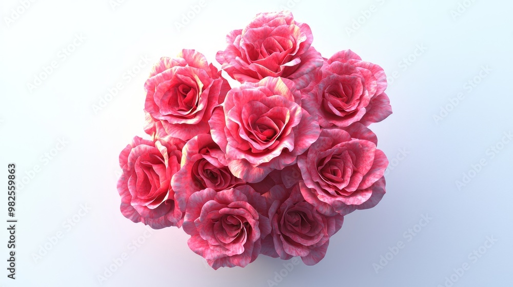 Vibrant 3D Cluster of Pink Roses with Intricate Textures on White Background Vibrant 3D Cluster of Pink Roses with Intricate Textures on White Background
