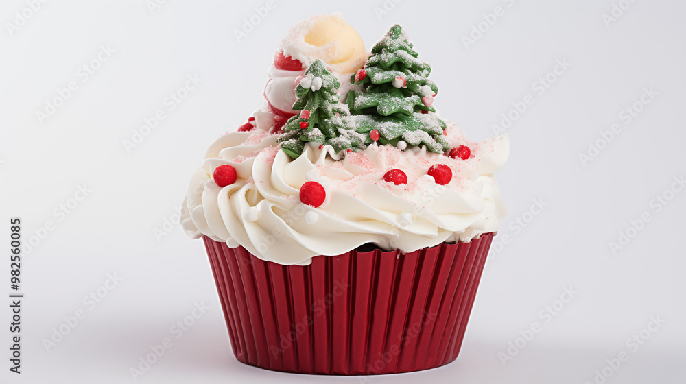 Christmas Xmas Cupcake muffin with icing frosting topping of tree, santa claus, snowman, candy cane, decorations Christmas Xmas Cupcake muffin with icing frosting topping of tree, santa claus, snowman, candy cane, decorations