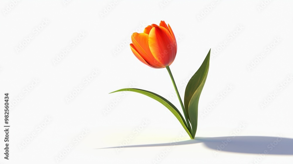 Bright Orange Tulip in 3D on Clean White Background at 45-Degree Angle Bright Orange Tulip in 3D on Clean White Background at 45-Degree Angle