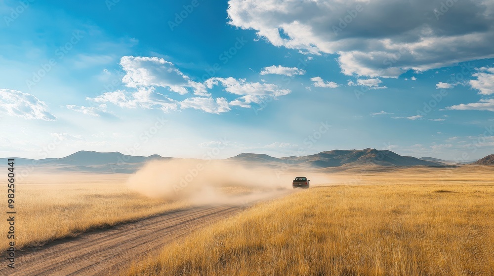 Fototapeta premium Truck Driving Through a Dusty Field