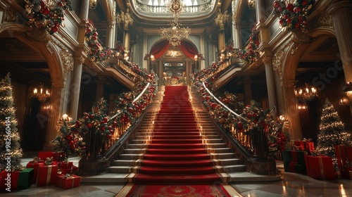 Opulent Grand Christmas Staircase with Elegant Holiday Decorations