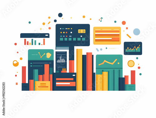 Flat Border Frame Design Featuring Credit Cards and Profit Charts for Financial Growth � Ideal for Business Services | Simple Vector Illustration