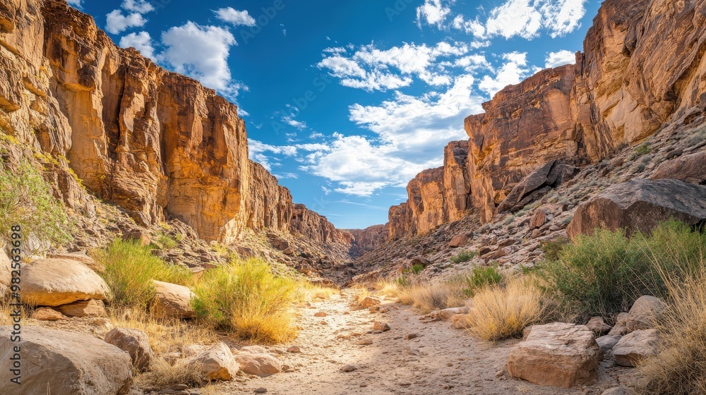 Naklejka premium Canyon Path Under a Blue Sky