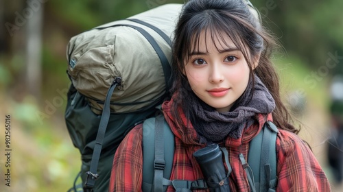 Portrait of Adventurous Woman with Backpack