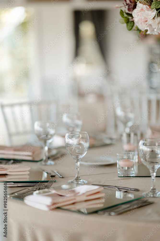 Elegant Outdoor Wedding Table Setting with Blue and White Decor Overlooking City