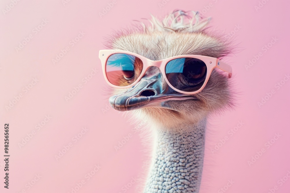 Obraz na plátně Ostrich wearing pink sunglasses and holding a cigarette in its beak