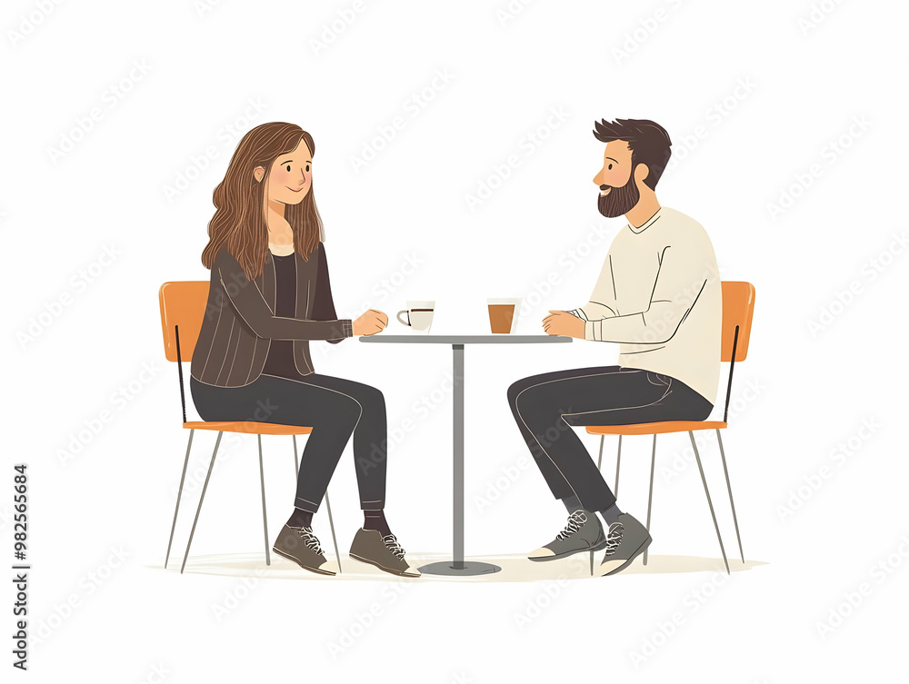 Flat Candid Investment Planning Concept: Two Friends Engaging in Strategic Financial Discussions at a Caf? � Perfect for Investment Campaigns Flat Candid Investment Planning Concept: Two Friends Engaging in Strategic Financial Discussions at a Caf? � Perfect for Investment Campaigns