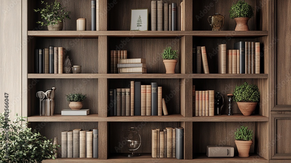 Bookshelf filled with a variety of books and decorative items Bookshelf filled with a variety of books and decorative items