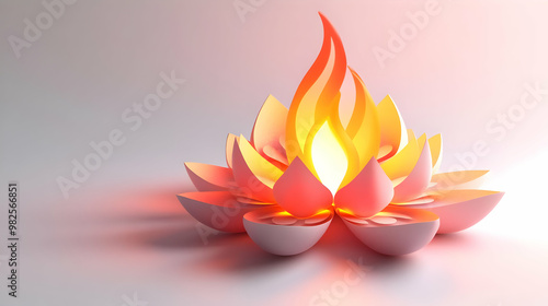 3D Isolated Abstract Rangoli and Flame Vector Illustration - Minimal Dynamic Design on White Background with Glowing Accents and Cultural Symbolism