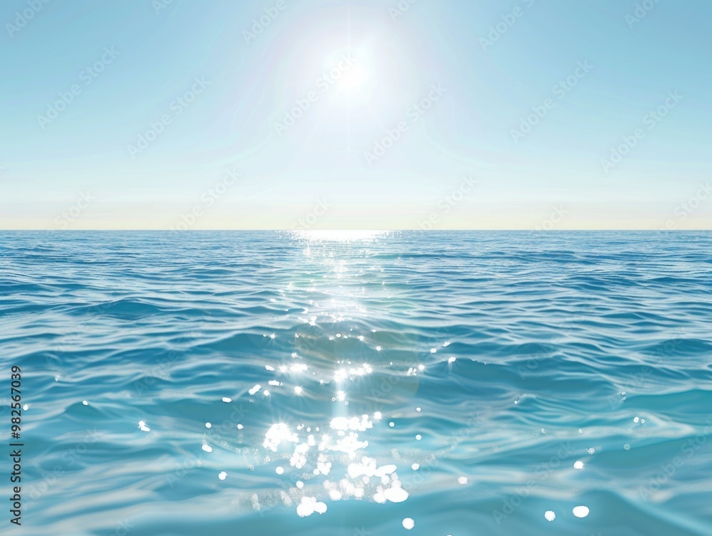 Obraz premium Sunny day at the beach with calm ocean waters reflecting sunlight, creating a serene and tranquil environment.