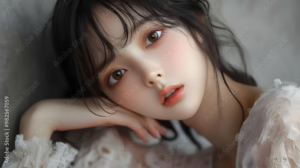 Beautiful Asian Woman with Lace Dress Beautiful Asian Woman with Lace Dress