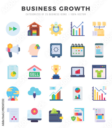 Set of Business Growth icons in Flat style. High quality Flat Icons symbol collection.