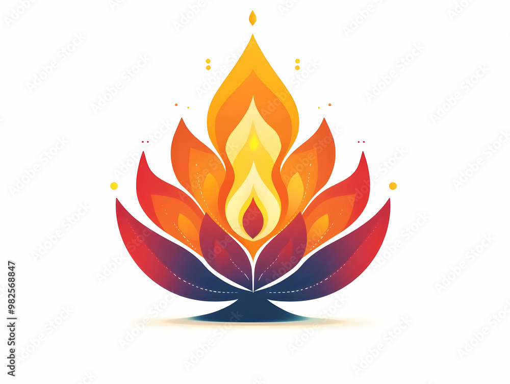 Flat Isolated Abstract Rangoli and Flame Vector Illustration - Minimalist Design with Cultural Symbolism and Glowing Accents on White Background Flat Isolated Abstract Rangoli and Flame Vector Illustration - Minimalist Design with Cultural Symbolism and Glowing Accents on White Background