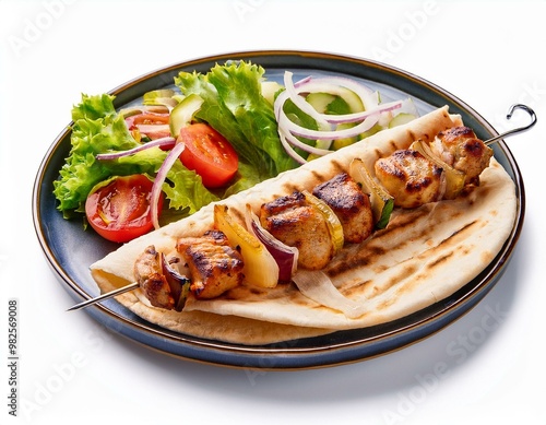 Souvlaki on plate isolated on white background