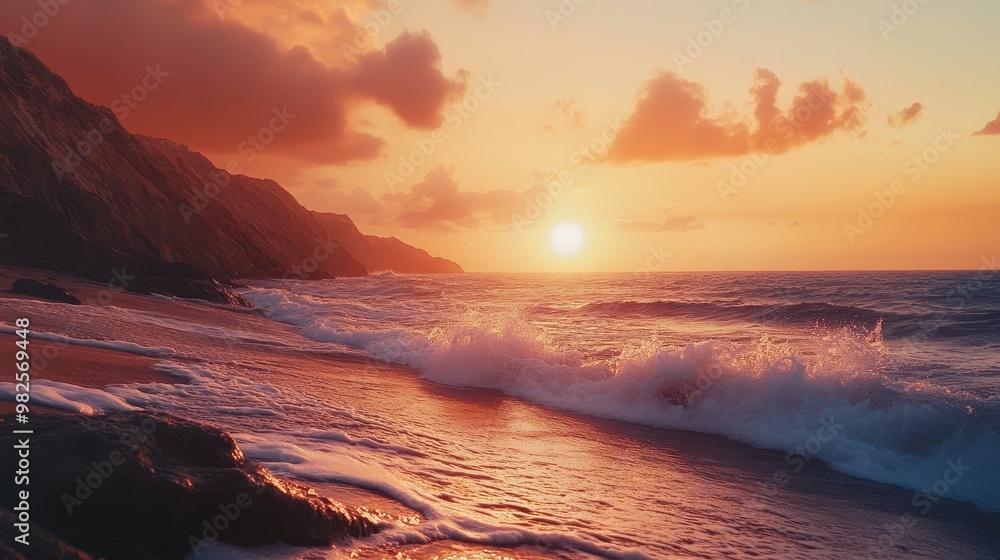 Obraz premium Golden Sunset over the Ocean