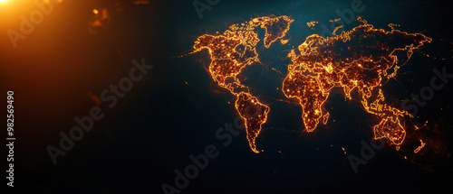 Digital map of the world with hot zones representing climate change impact on different regions photo